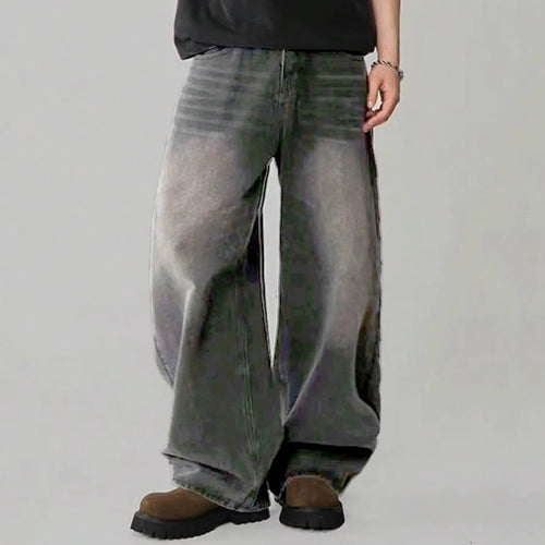 Four Season Men'S Jeans Korean Version Student Casual Pants High Street Straight Loose Wide Leg Jeans Black Grey Blue Baggy Jean