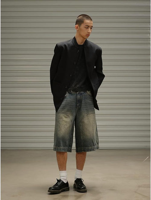 Streetwear Baggy Summer Jorts Y2K Shorts Dark Wash Jorts Denim Bermuda Shorts